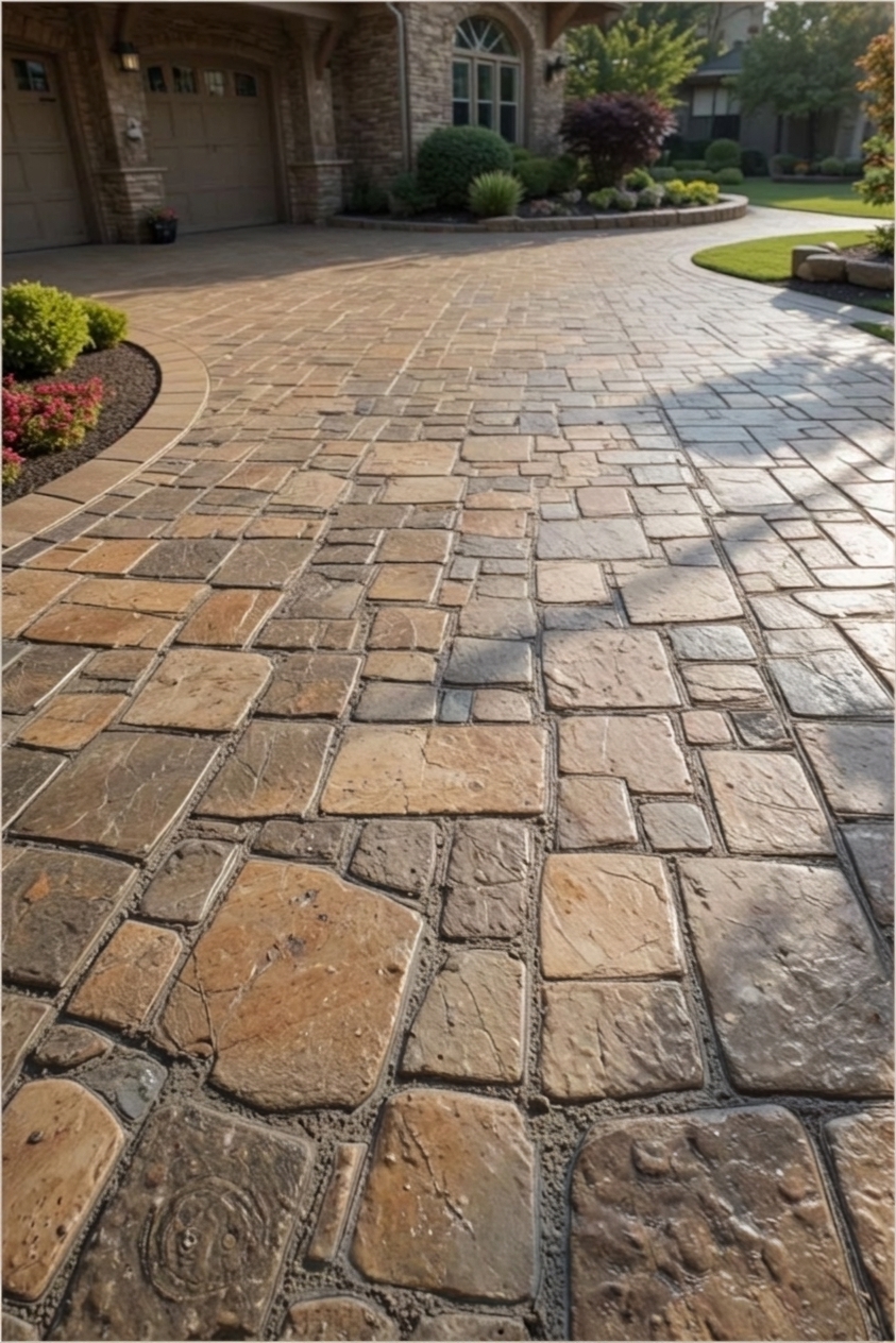 Natural stone-effect stamped concrete finish